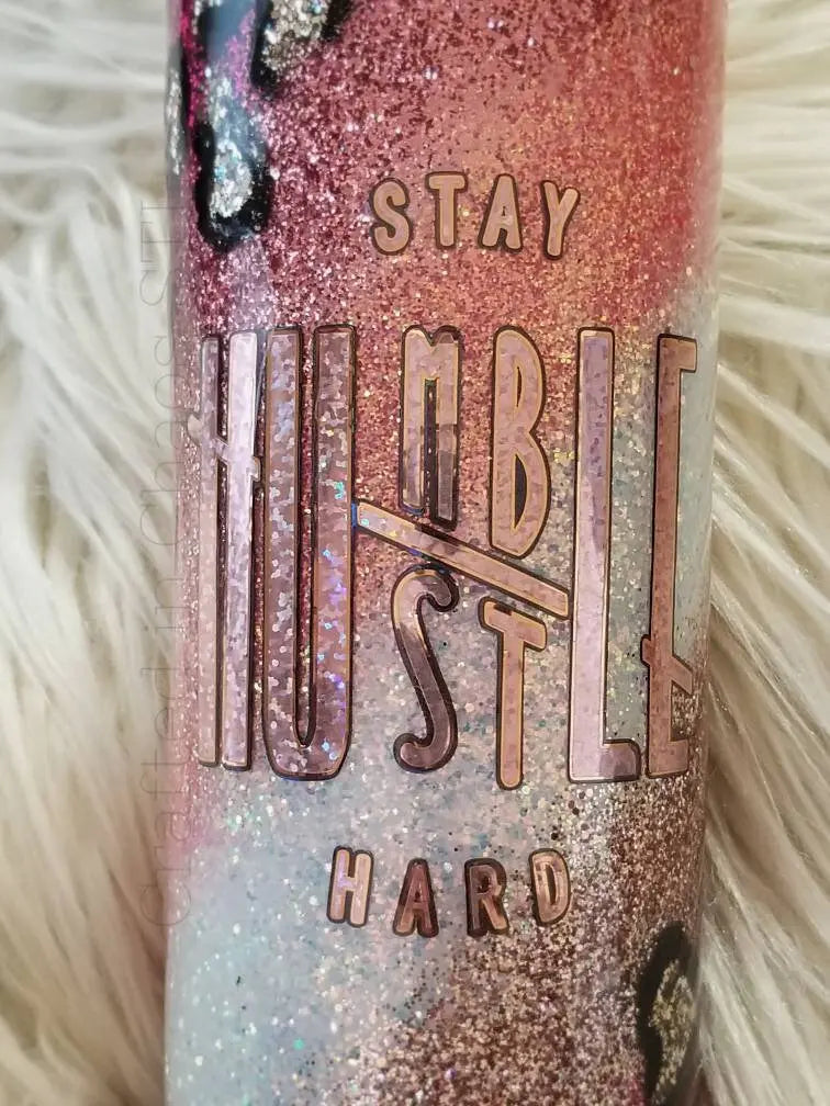 Glittered Leopard Print Swirl  | Stay Humble, Hustle Hard | Personalized Tumbler Woodsy What Knots