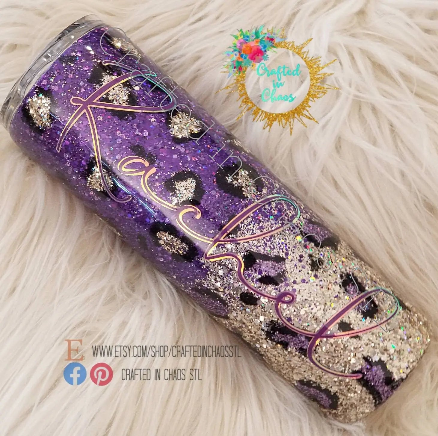 Glittered Leopard Print  |  Personalized Tumbler Woodsy What Knots