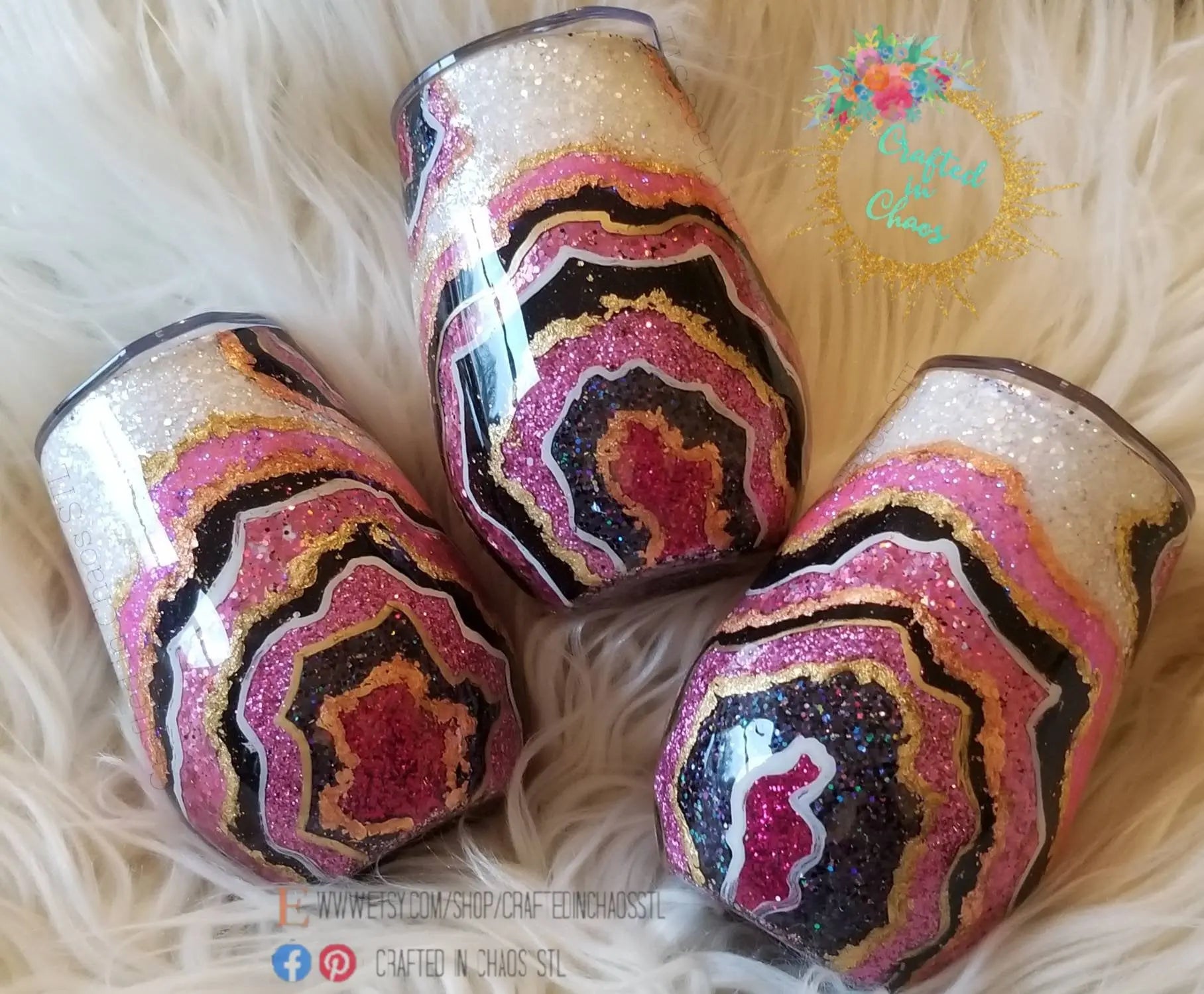 Pink & Black Geode Tumbler | I Like Sparkly Things and the Word Fuck - Woodsy What Knots