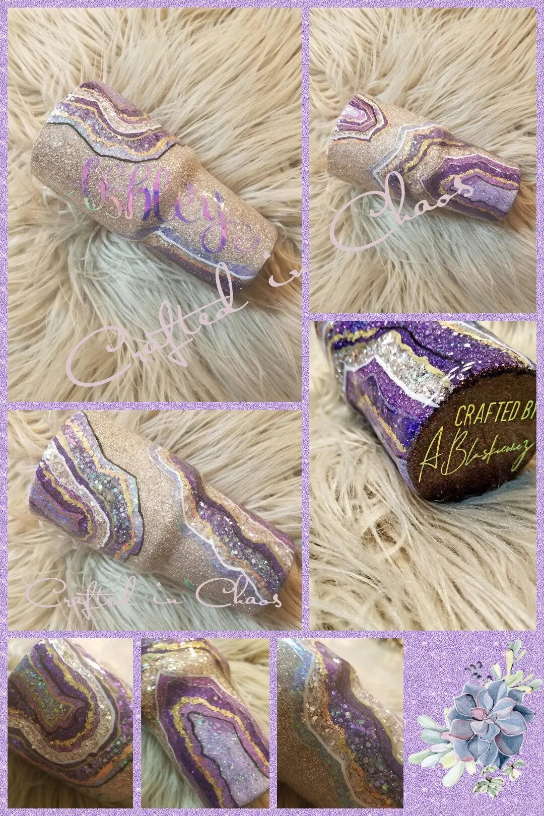 Purple Geode Tumbler | Personalized Glitter Tumbler Woodsy What Knots