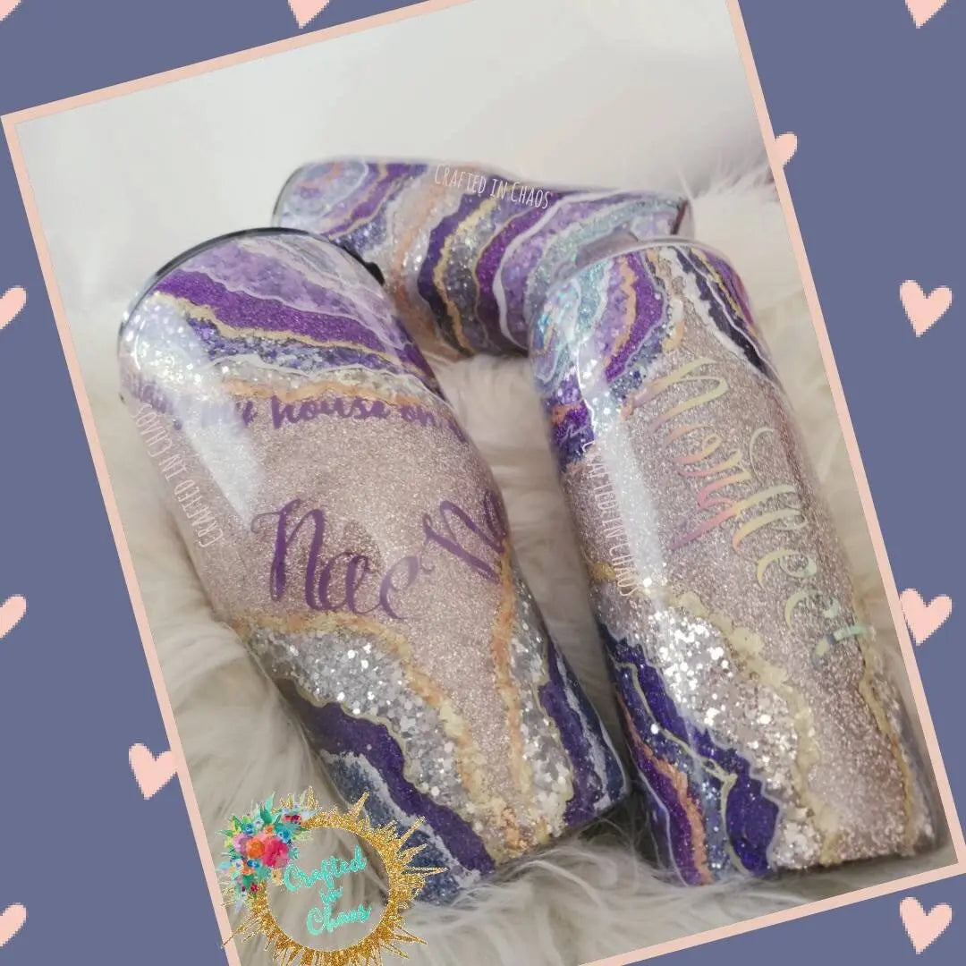 Purple Geode Tumbler | Personalized Glitter Tumbler Woodsy What Knots