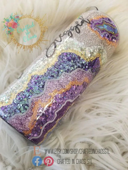 Purple Geode Tumbler | Personalized Glitter Tumbler Woodsy What Knots