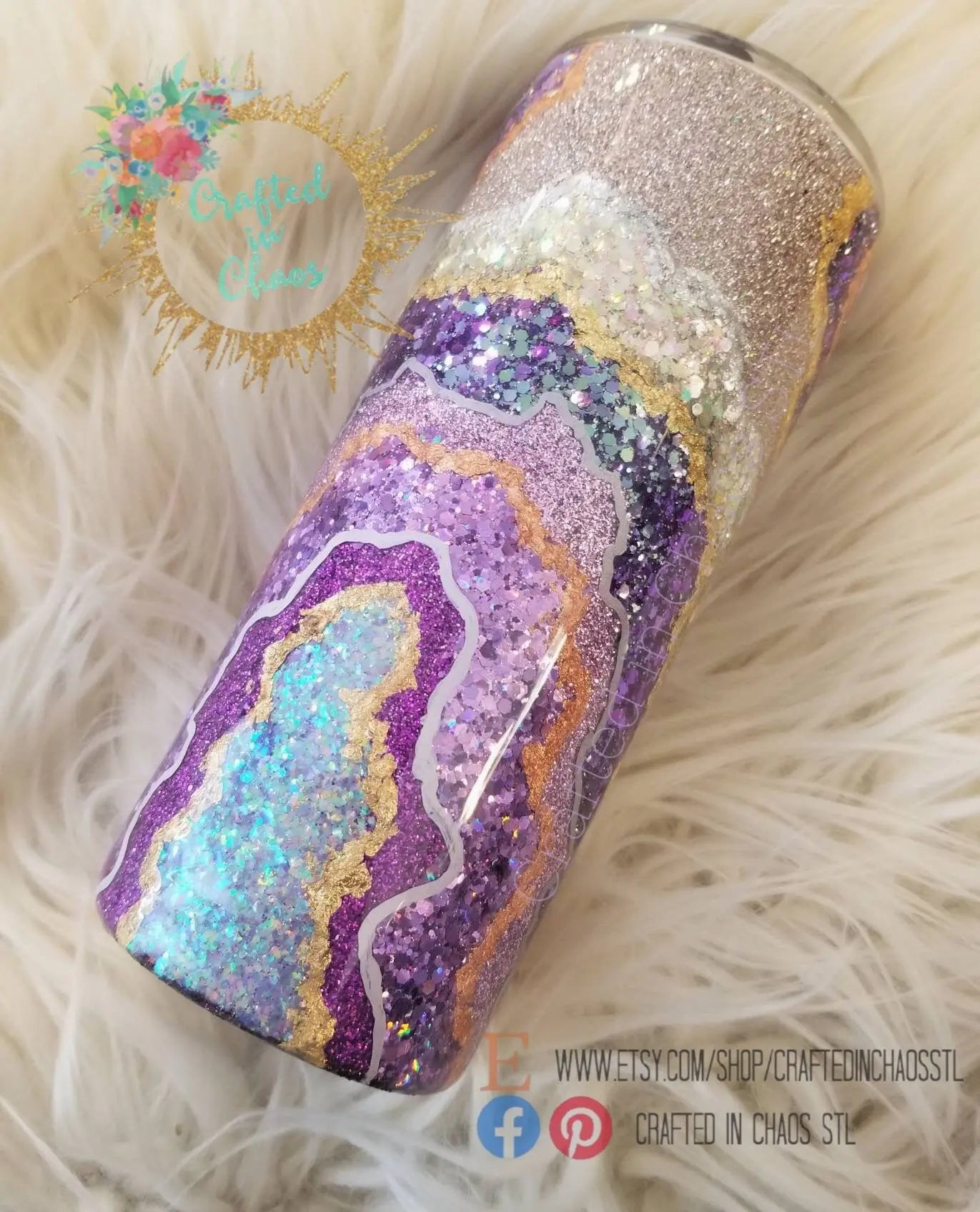 Purple Geode Tumbler | Personalized Glitter Tumbler Woodsy What Knots