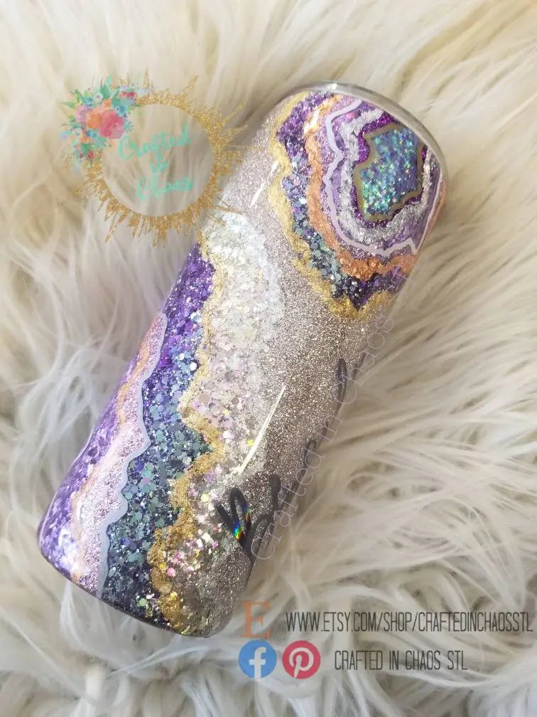 Purple Geode Tumbler | Personalized Glitter Tumbler Woodsy What Knots