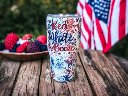Red, White, and Booze | Personalized Glitter Tumbler Woodsy What Knots