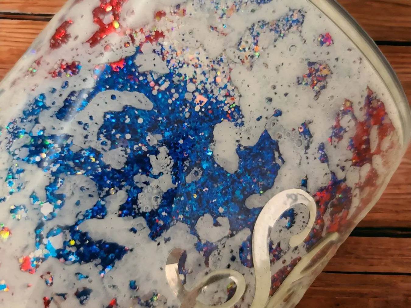 Red, White, and Booze | Personalized Glitter Tumbler Woodsy What Knots