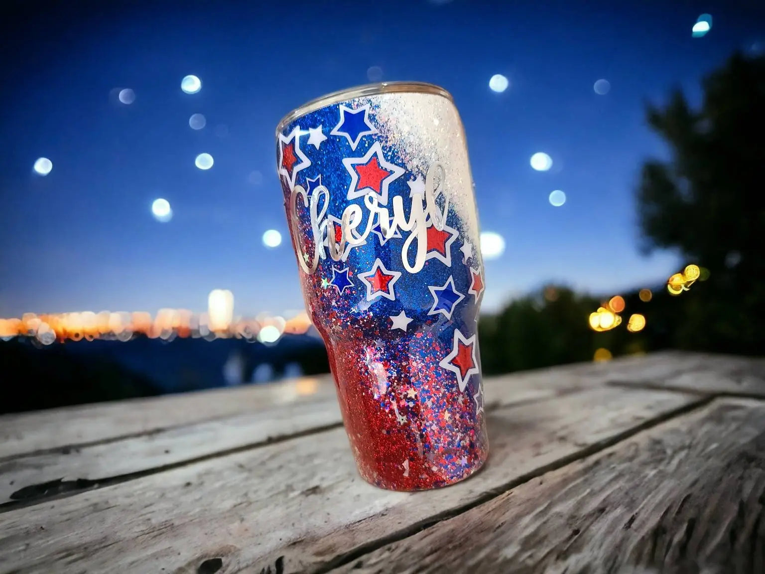 Red, White,and Boujee | Personalized Glitter Tumbler Woodsy What Knots