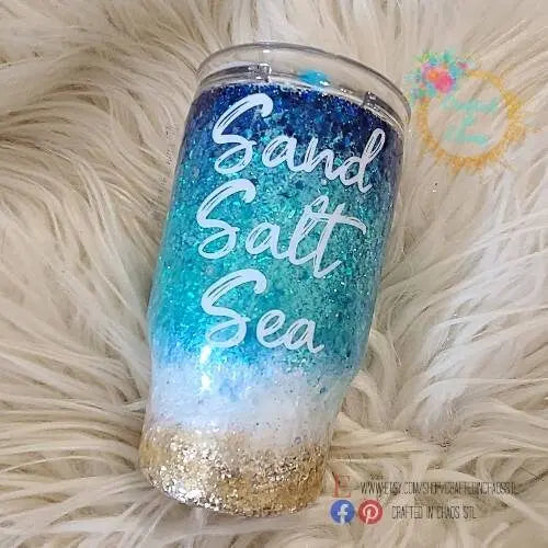 Sand, Salt & Sea | Personalized Glittered Beach Tumbler Woodsy What Knots