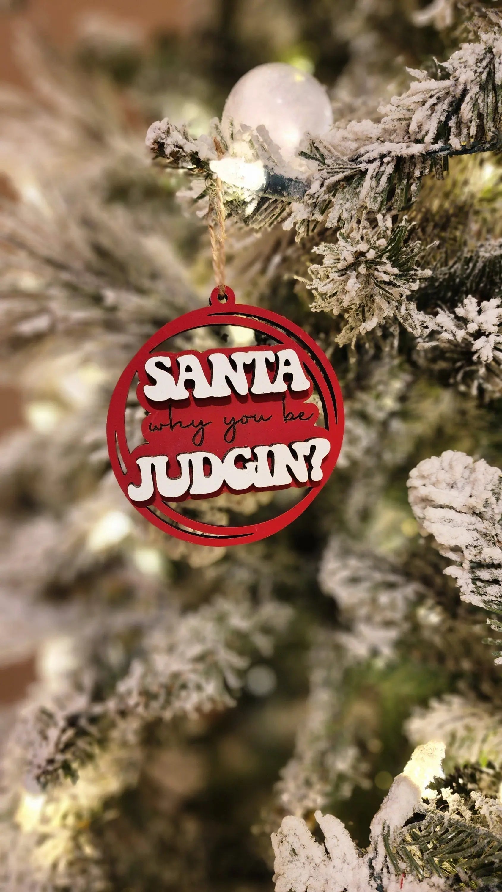 Santa Judging | Funny Ornament Woodsy What Knots