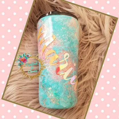 Swirl Glittered and Hydro Dipped | Personalized Tumbler Woodsy What Knots