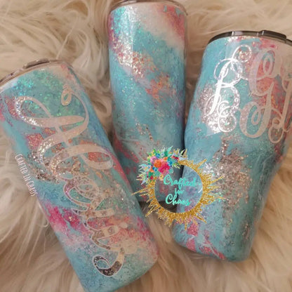 Swirl Glittered and Hydro Dipped | Personalized Tumbler Woodsy What Knots