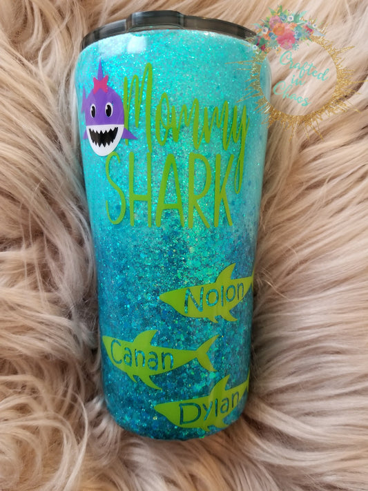 Mommy Shark and Baby Shark Tumbler | Personalized Glittered Tumbler