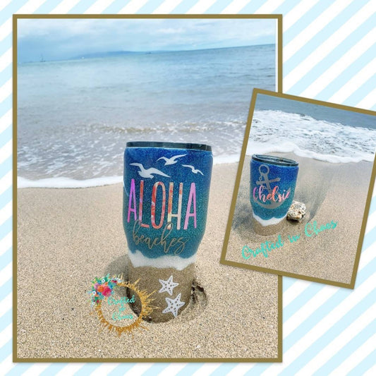 Aloha Beaches Personalized Glitter Tumbler