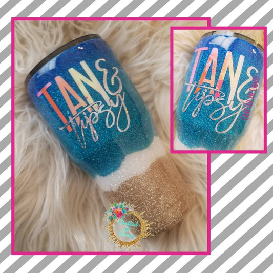 Tan & Tipsy Beach Tumbler | Personalized Glitter Tumbler