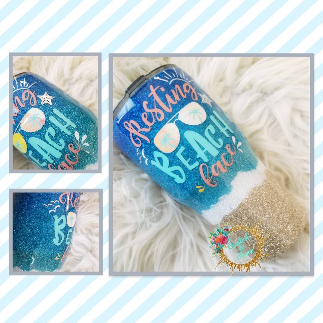 Resting Beach Face |  Personalized Glittered Beach Tumbler