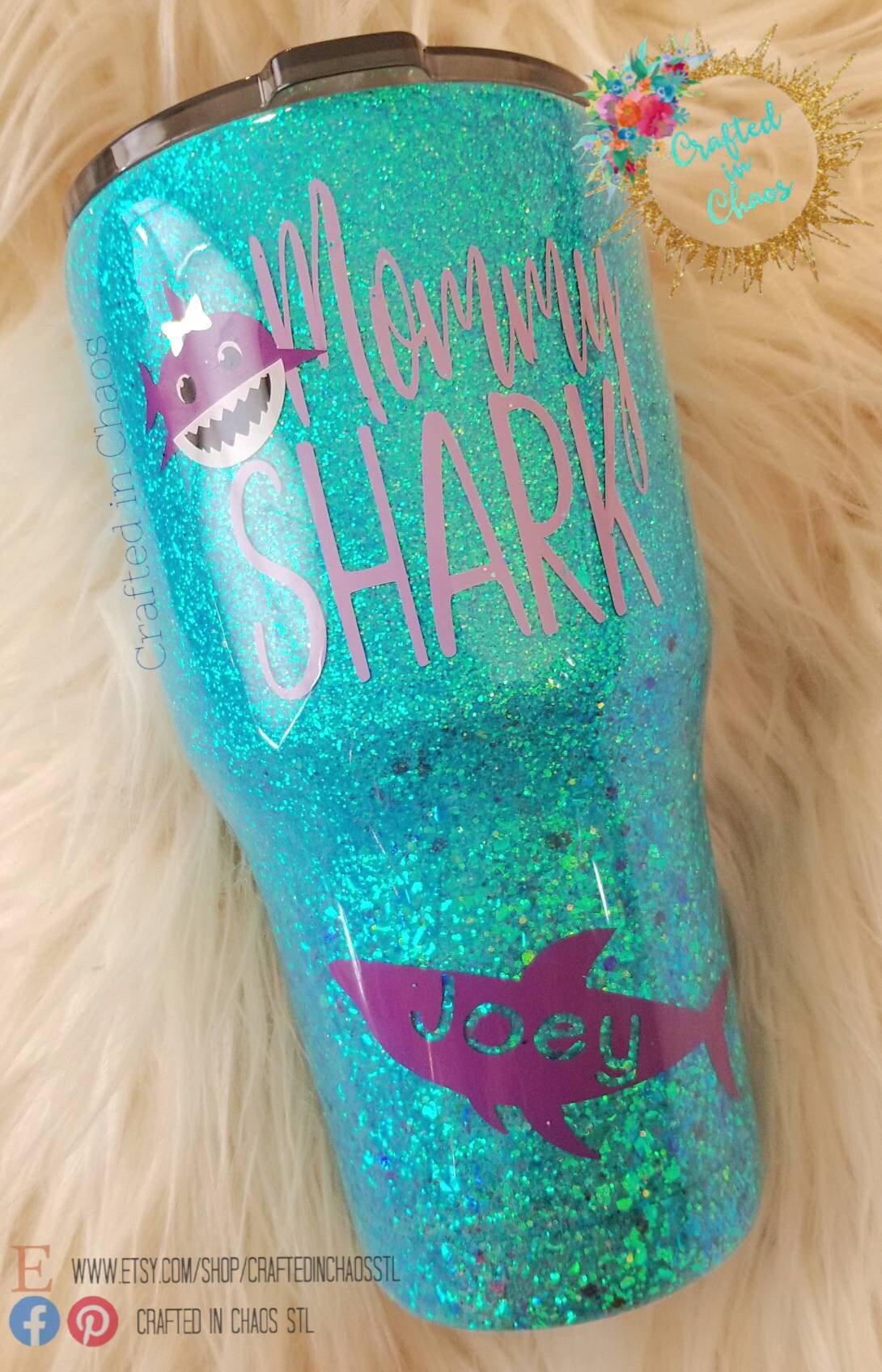 Mommy Shark and Baby Shark Tumbler | Personalized Glittered Tumbler