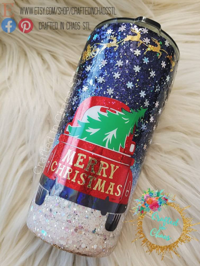 Buffalo Plaid Custom Holiday Glitter Tumbler