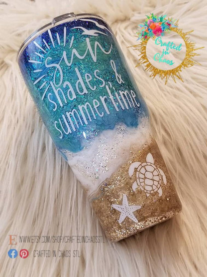 Sun, Shades and Summertime | Personalized Glitter Tumbler