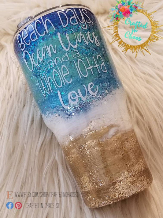 Beach Days Ocean Waves Personalized Glitter Tumbler