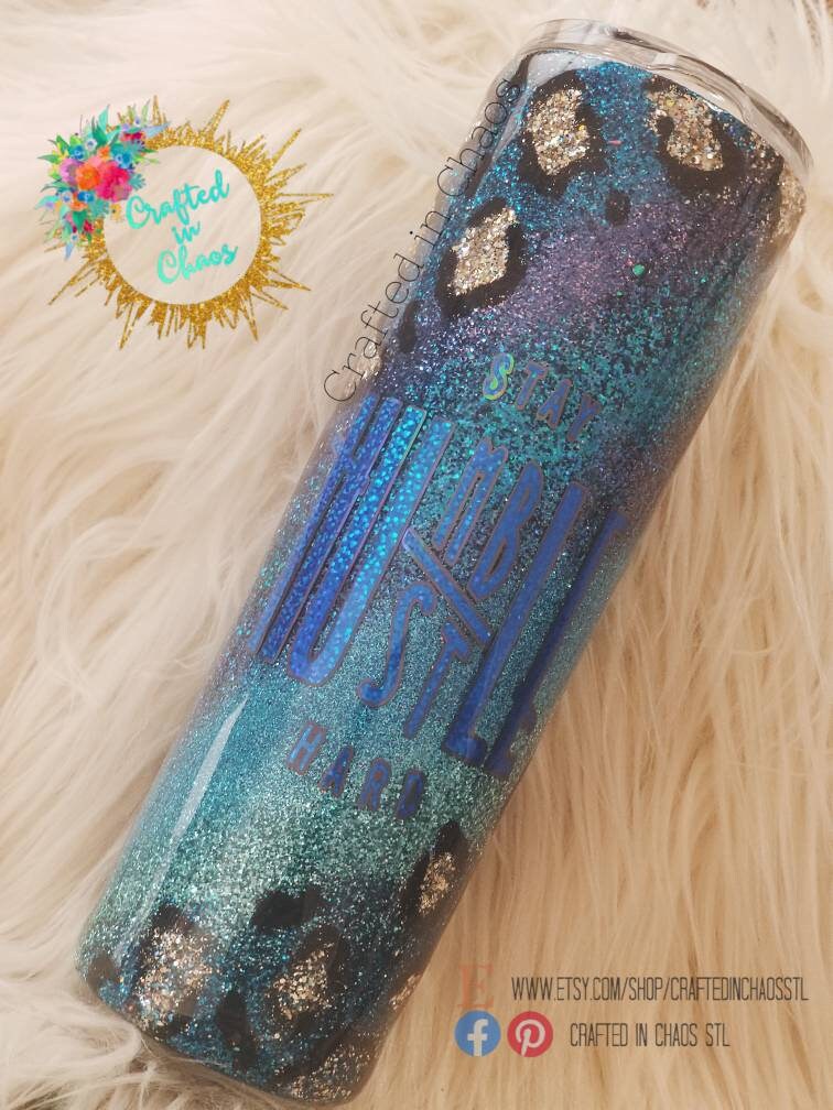 Stay Humble, Hustle Hard | Glittered Leopard Print Swirl Tumbler