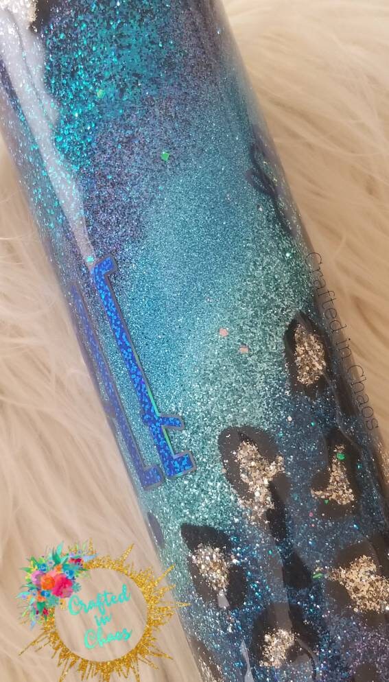 Stay Humble, Hustle Hard | Glittered Leopard Print Swirl Tumbler