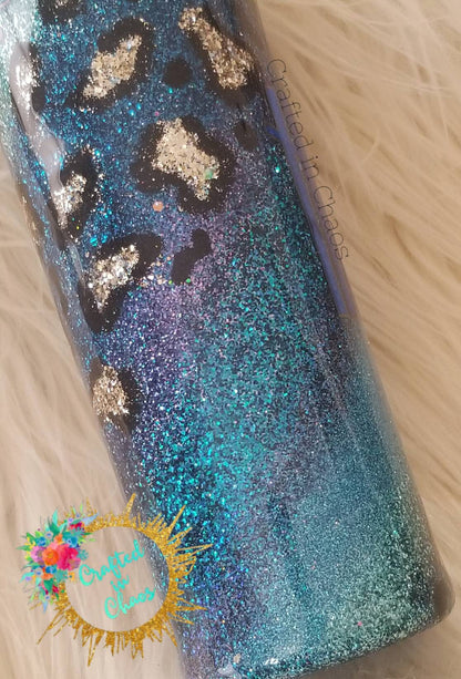 Stay Humble, Hustle Hard | Glittered Leopard Print Swirl Tumbler