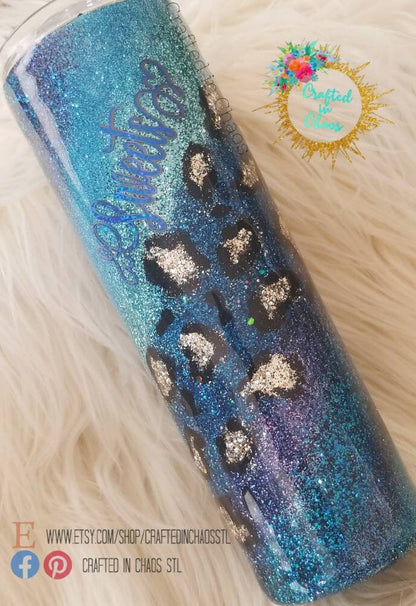 Stay Humble, Hustle Hard | Glittered Leopard Print Swirl Tumbler