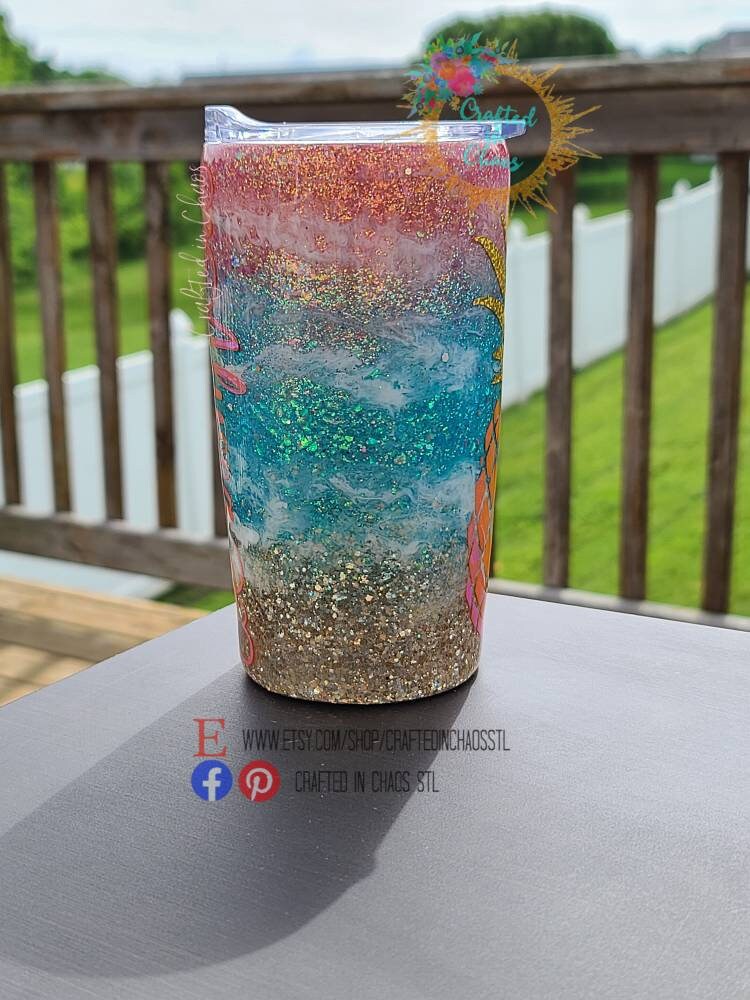 Sunset Beach Tumbler - Pineapple Tumbler- Glitter Stainless Steel Ozark/RTIC/Yeti cup - Destination Wedding - Beach Vacation -CMP 2020