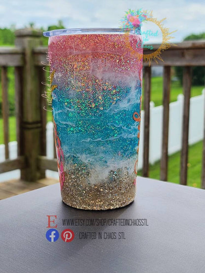 Sunset Beach Tumbler - Pineapple Tumbler- Glitter Stainless Steel Ozark/RTIC/Yeti cup - Destination Wedding - Beach Vacation -CMP 2020