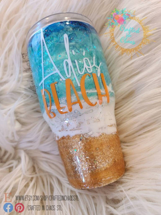 Adios Beach Personalized Glitter Tumbler