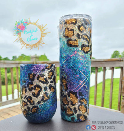 Personalized Leopard Print Glitter Tumbler