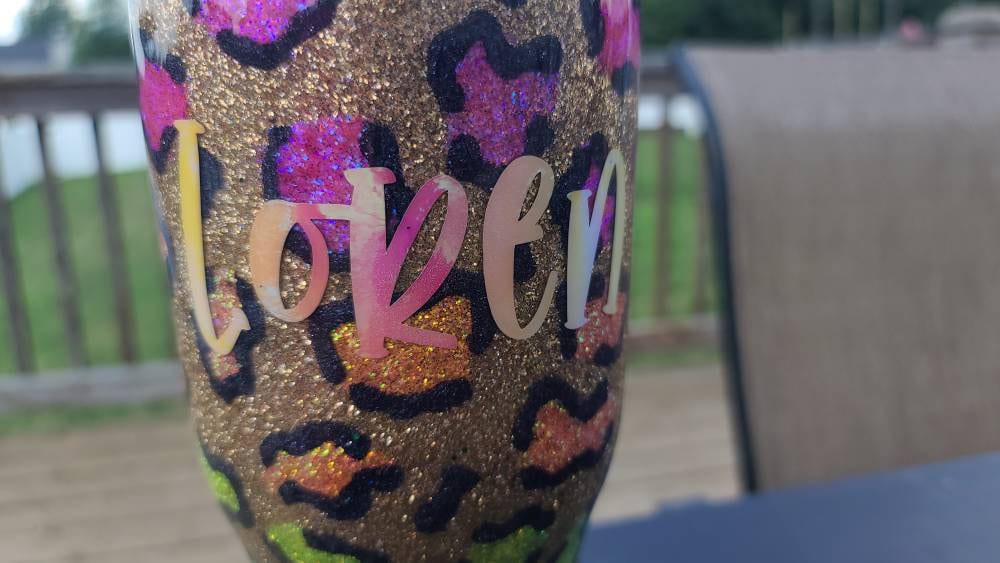 Glittered Neon Leopard Print Tumbler | Personalized Tumbler