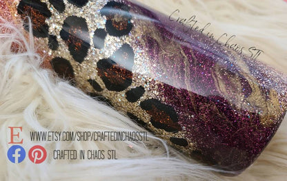 Personalized Gypsy Leopard Print Glitter Tumbler