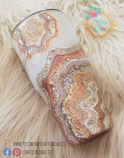 Realistic Rose Gold and Metals  Geode | Personalized Glitter Tumbler