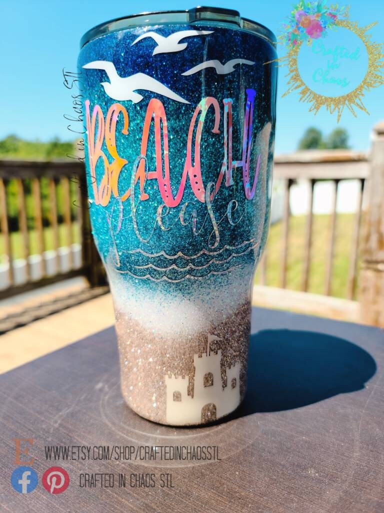 Beach Please Personalized Glitter Tumbler