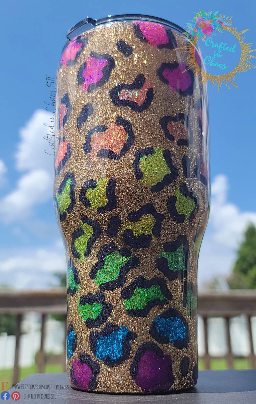 Glittered Neon Leopard Print Tumbler | Personalized Tumbler