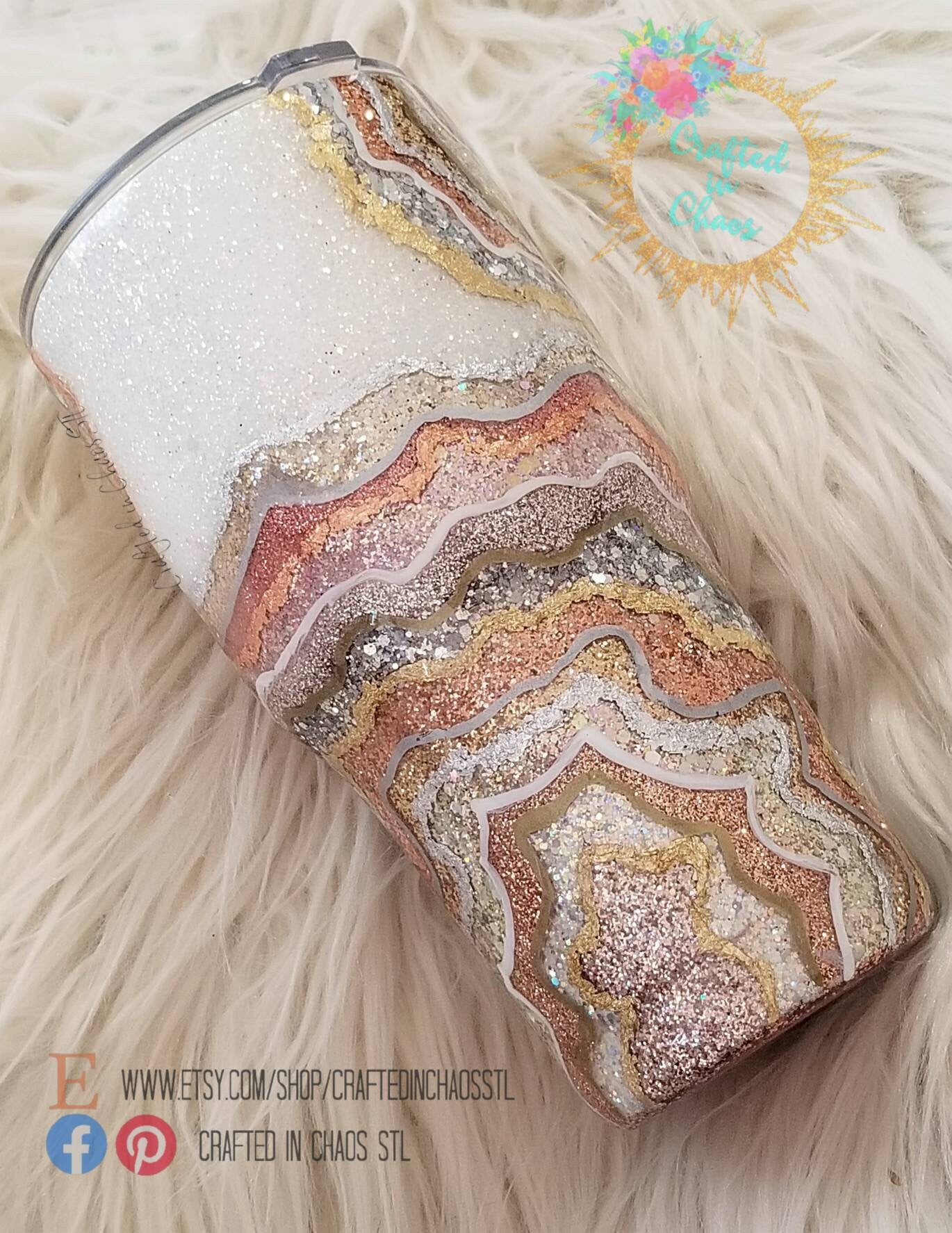 Realistic Rose Gold and Metals  Geode | Personalized Glitter Tumbler