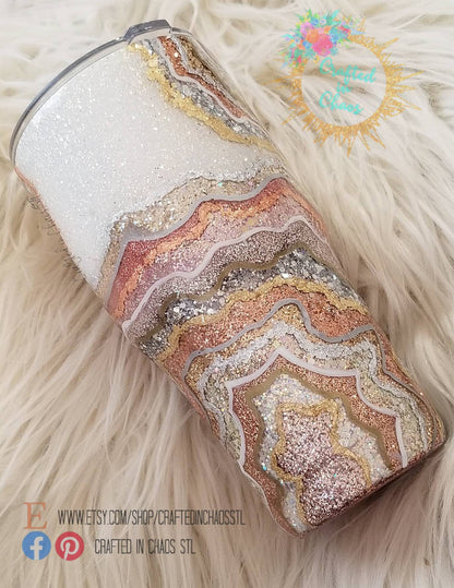 Realistic Rose Gold and Metals  Geode | Personalized Glitter Tumbler