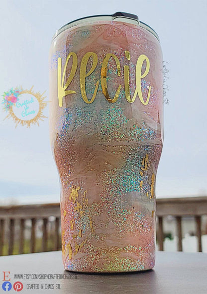 Sunset Beach Tumbler |  Personalized Glittered beach Tumbler