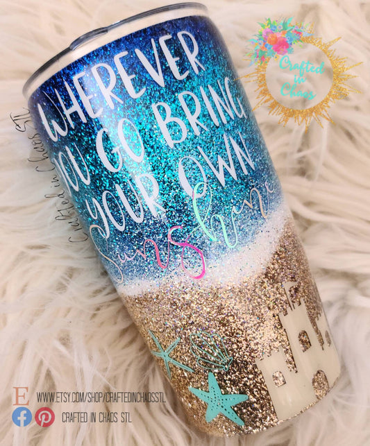 "Bring Your Own Sunshine" Personalized Glitter Tumbler