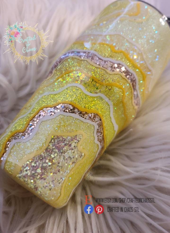 Yellow and Gold Geode | Personalized Glitter Tumbler