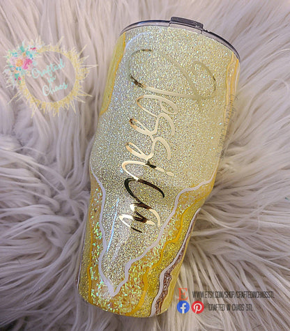 Yellow and Gold Geode | Personalized Glitter Tumbler