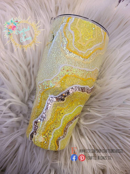 Yellow and Gold Geode | Personalized Glitter Tumbler