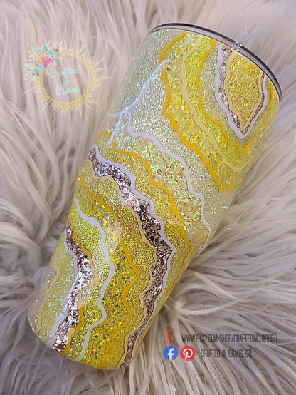 Yellow and Gold Geode | Personalized Glitter Tumbler