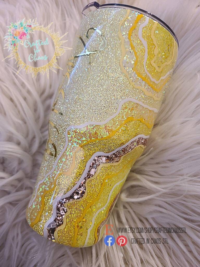 Yellow and Gold Geode | Personalized Glitter Tumbler