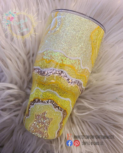 Yellow and Gold Geode | Personalized Glitter Tumbler