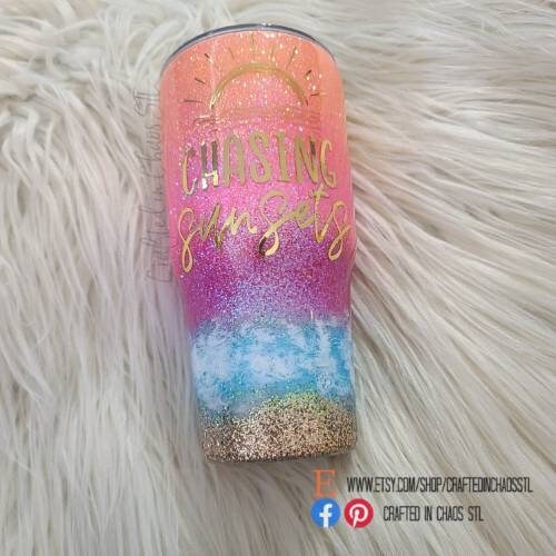 Sunset Beach | Personalized Glittered Beach Tumbler