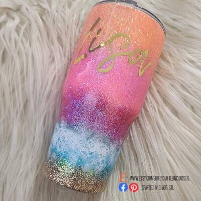 Sunset Beach | Personalized Glittered Beach Tumbler