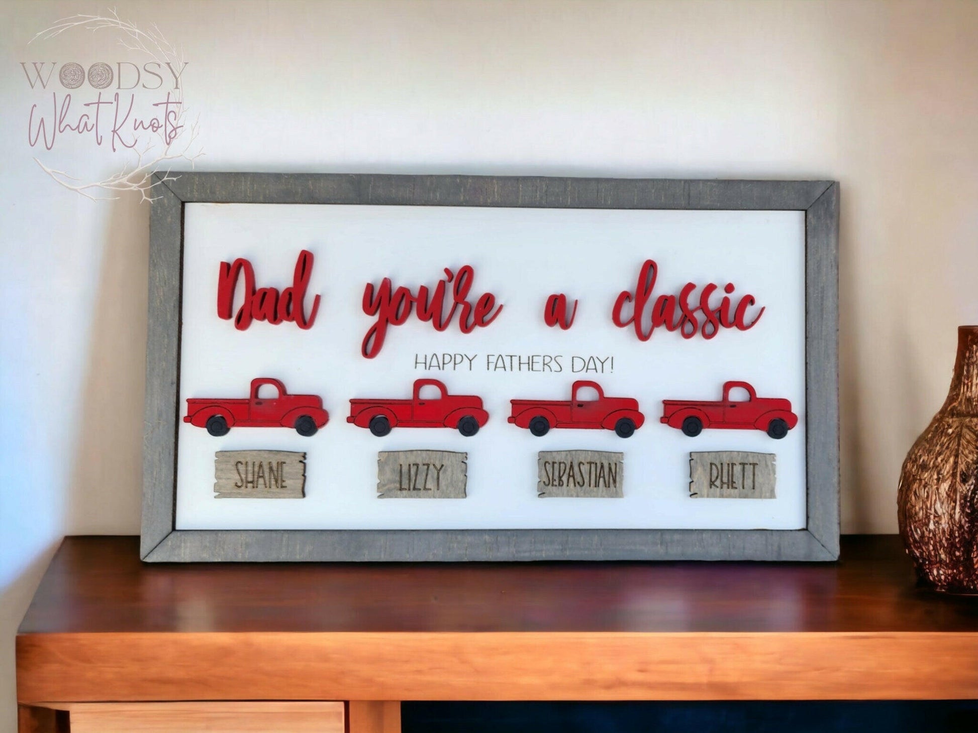 Dad, You're a Classic - Personalized Classic Car Sign - Father's Day Gift - Gift for Dad - Classic Truck - Gift from Grandchildren.