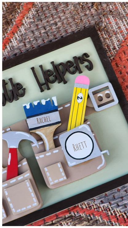 Personalized 3D Wooden Sign - Dad's Little Helpers - Tool Belt Design - Father's Day Gift - Framed sign - Dad Can Fix It.